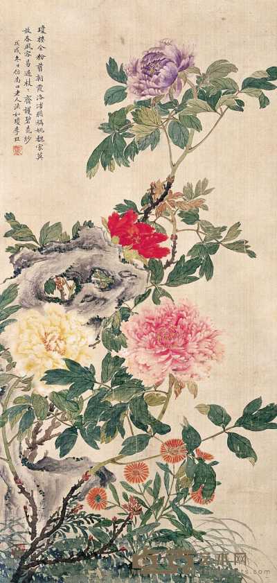 李珏 1898年作 花卉 立轴 86.5×41cm